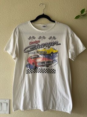 Dodge Charger White Graphic Distressed T-Shirt